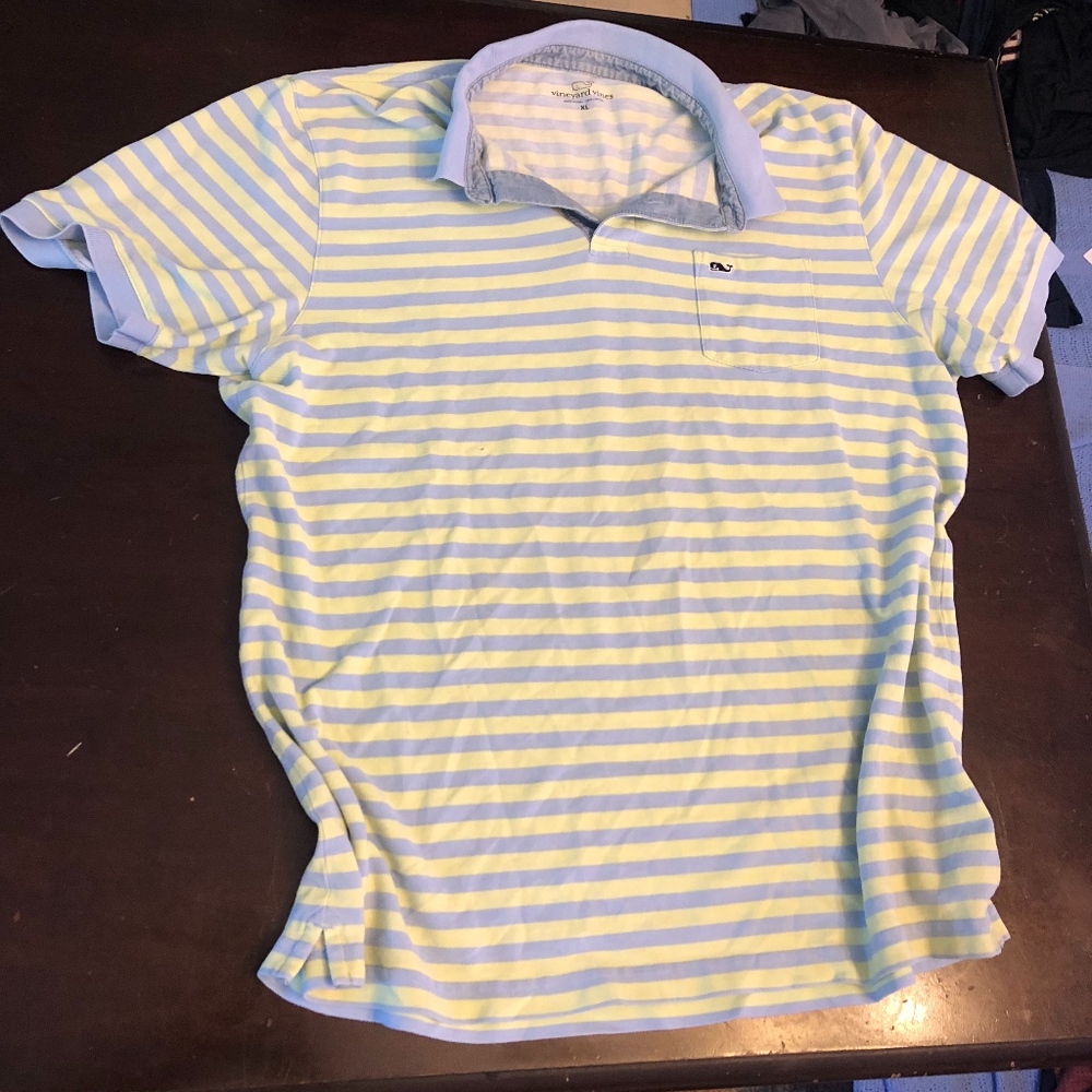 Vineyard Vines blue collar green/blue striped Polo